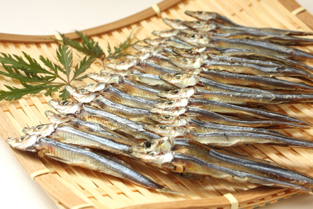 Dried Sardine on Colander, Japanese Foodの写真素材