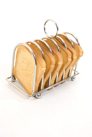 Breakfast toast placed on holder 