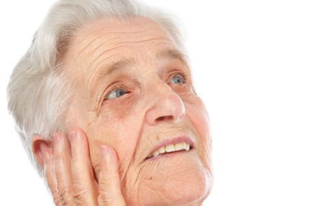 Old, attractive Caucasian woman looking off into the distance  の写真素材