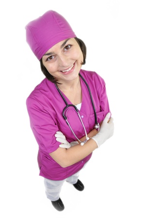 Attractive lady doctor smiling  isolated on whiteの写真素材