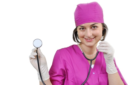 Attractive lady doctor on a over white background の写真素材