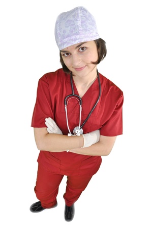 Attractive lady doctor smiling isolated on white の写真素材