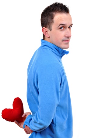 Young man holding heart の写真素材