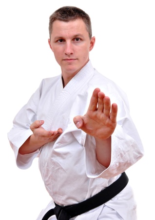 punch shock figure in the karate fighting stance on a white background hand-to-hand fighting の写真素材