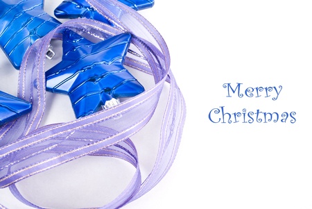 Collection of blue decorations for the Christmas tree の写真素材