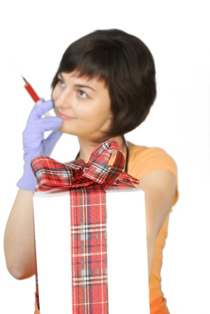 medical doctor with gift box の写真素材