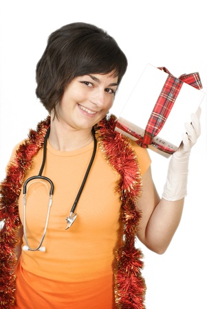 medical doctor with gift box の写真素材