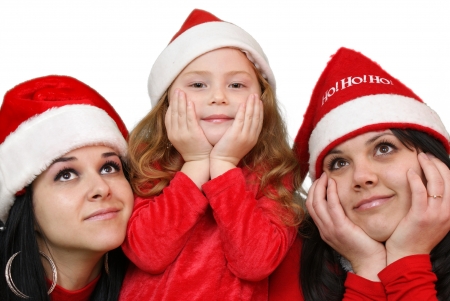 Xmas background  girlfriends in santa cap の写真素材