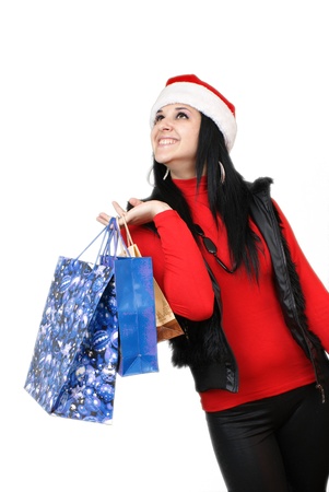 Santa girl bear diverse bags,isolated on white の写真素材