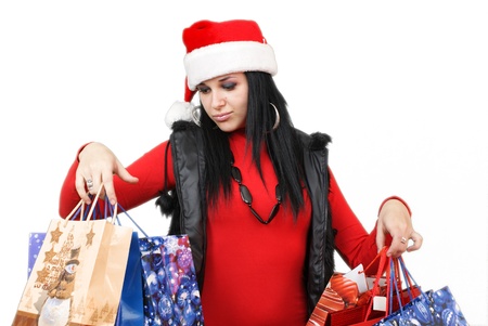 Santa girl bear diverse bags,isolated on white の写真素材