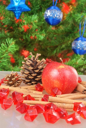 decorative branch with christmas ballsの写真素材
