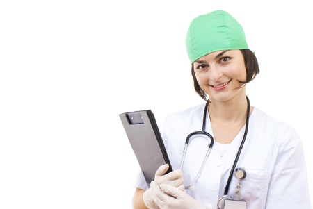 Attractive lady doctor isolated on whiteの写真素材