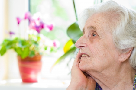 Happy old gray-haired woman の写真素材