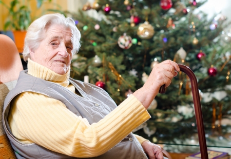 Happy old gray-haired womanの写真素材