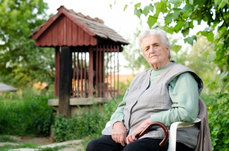 Portrait of the elderly woman. Outdoorsの写真素材