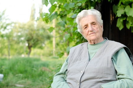 Portrait of the elderly woman. Outdoorsの写真素材