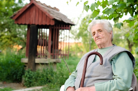 Portrait of the elderly woman. Outdoorsの写真素材