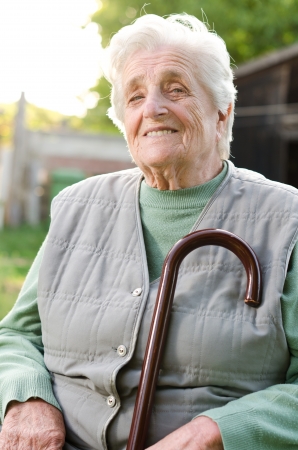 Portrait of the elderly woman. Outdoorsの写真素材