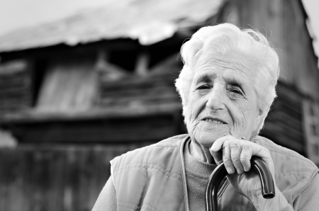Portrait of the elderly woman. Outdoorsの写真素材