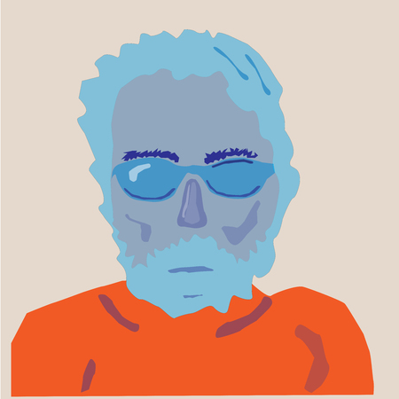 Portrait of old man in blue orange coloursのイラスト素材