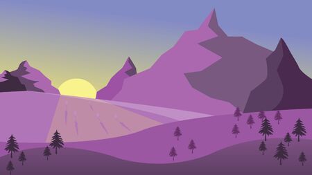 Sunrise in the mountains, in purple tones. Vectorのイラスト素材