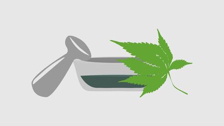 Making your own natural medicine. cooking with a mortar and pestle. Vector illustration.のイラスト素材
