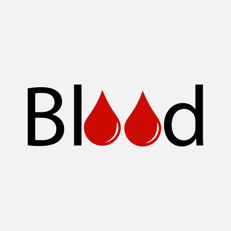 Text inscription with drops of blood instead of the letters O. The call of people to donate blood. It can be used on a banner as well as separately.のイラスト素材