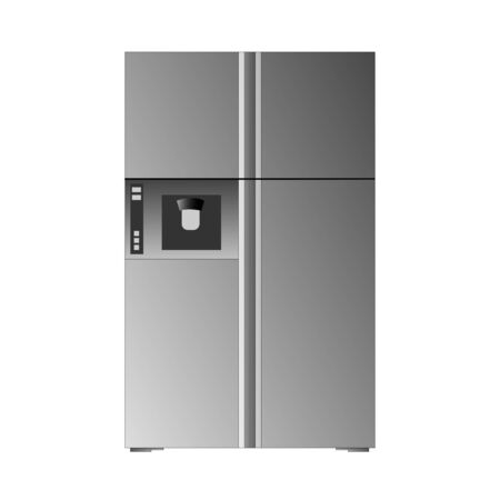 Vector illustration of a modern gray refrigerator. Can be used as icon.のイラスト素材