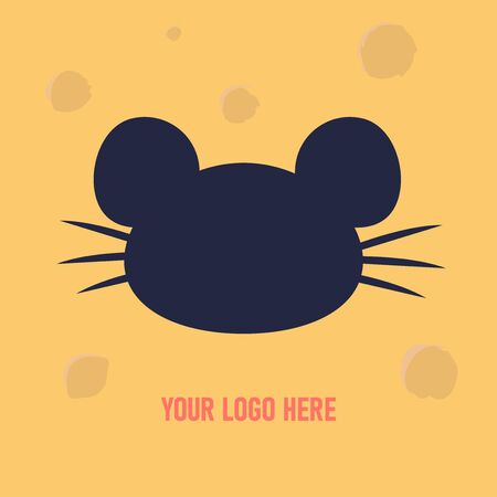 The figure shows the outline of a mouse with a moustache on a background of cheese. Vector illustration.のイラスト素材