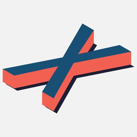 Isometric lettering. Letter in X isometric view. Blue-orange colors. Vector illustration.のイラスト素材
