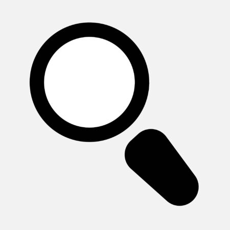 The magnifying glass icon, the search sign for information. A search engine sign, a black simple isolated magnifying glass on a white background. Vector illustration.のイラスト素材