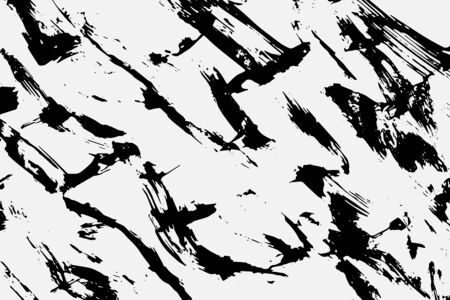 Abstract black white image with long and short intermittent lines made by brush. A monochrome image drawn by hand. Dirty shabby smears of black paint. Vector eps illustration.のイラスト素材