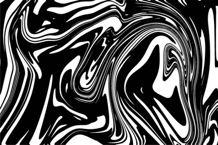 Abstract black white image with long and short intermittent liquid lines made by brush. A monochrome image drawn by hand. Dirty shabby smears of black paint. Vector eps illustration.のイラスト素材