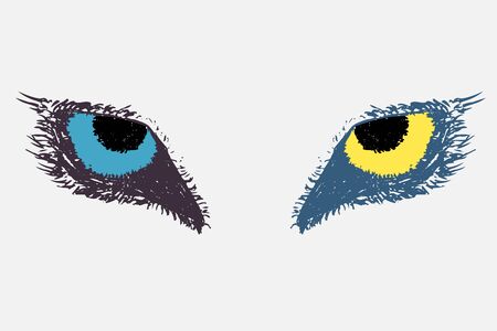The eyes of a wild animal drawn by hand. The wolf's eyes drawn in pencil. An aggressive look forward.のイラスト素材