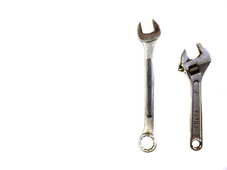 The wrench to repair. Unscrew the bolt. Tools for construction on white background. Device for unscrewing or tightening nuts, uncorking.の写真素材