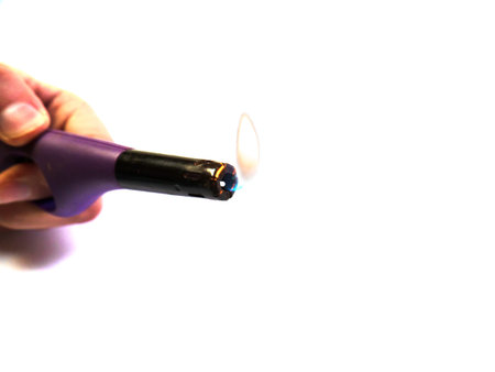 Fire from a lighter. Adaptation for arson. An electronic lighter. Burning the kitchen stove. 