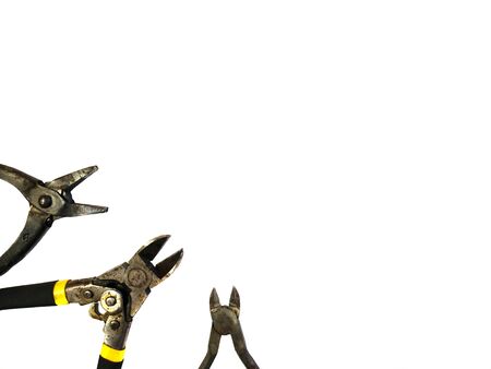 Pliers and cutters on a white background. Isolated tools for construction and repair.の写真素材
