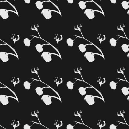 Black white is a seamless pattern. Monochrome pattern consists of flowers and leaves drawn by hand brush. A beautiful repetitive pattern of plants and flowers.の写真素材