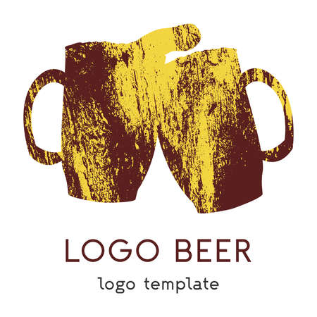 Two beer mugs. The icon of two mugs that clink glasses with each other. It can be used of bars, restaurants, cafes and other establishments selling beer. Vectr eps illustration.のイラスト素材