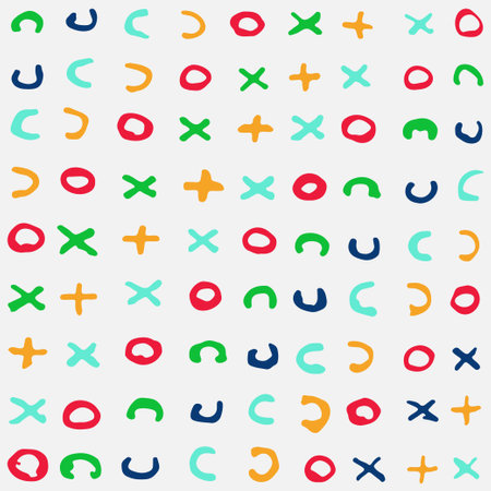 Abstract hand drawn seamless pattern background with multi-colored varied triangles shapes and letters. Vector illustrationのイラスト素材