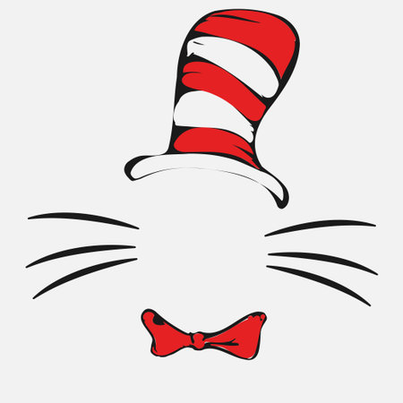 Dr Seuss cat in the hat. Hat, mustaches and bow-knot.のイラスト素材