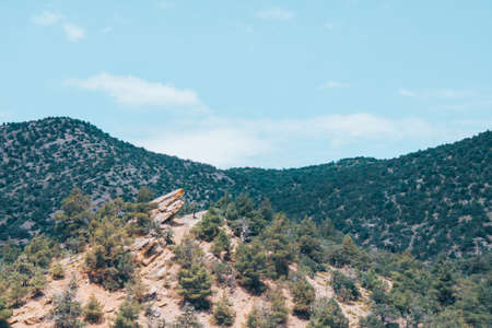 Mountains untouched by man. Large mountains with trees and bushes.の写真素材