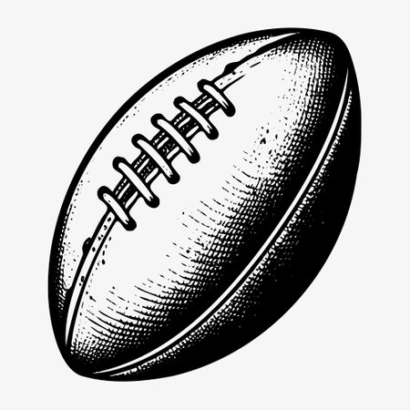 Hand drawn American football ball sketch isolated on white background, vintage etching drawing. Vector illustrationのイラスト素材