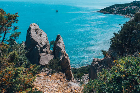 Black sea scenery near the Swallow nest in Crimea. high quality photoの写真素材