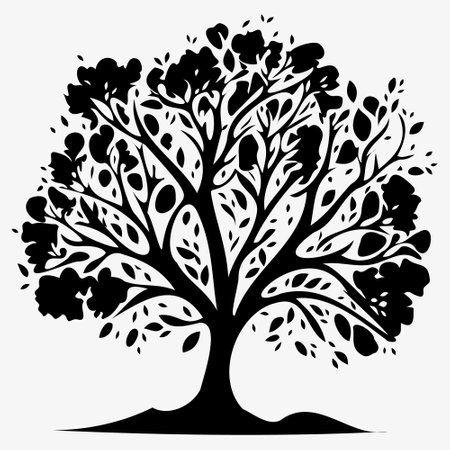 whole black tree with roots isolated white background vector. vector illustrationのイラスト素材