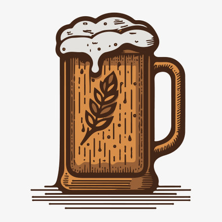 Beer in glass mug with foam. Hand drawn vector illustration. Vector illustrationのイラスト素材