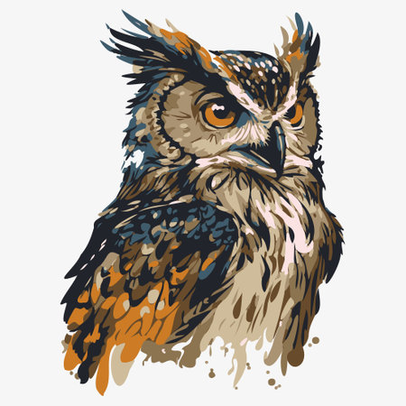 Colorful wise owl portrait, wpap, pop art style. Printable design for wall art, t-shirts, mugs, cases, etc.のイラスト素材
