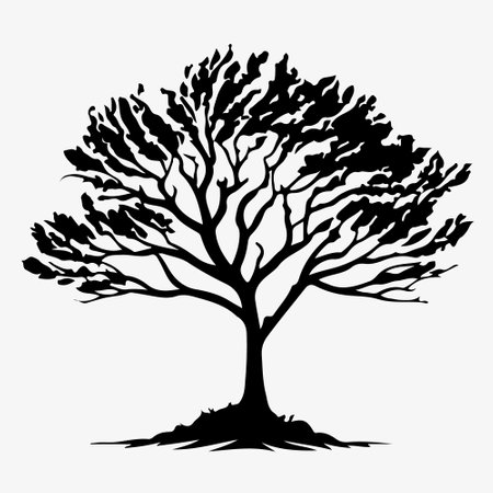 whole black tree with roots isolated white background vector. vector illustrationのイラスト素材