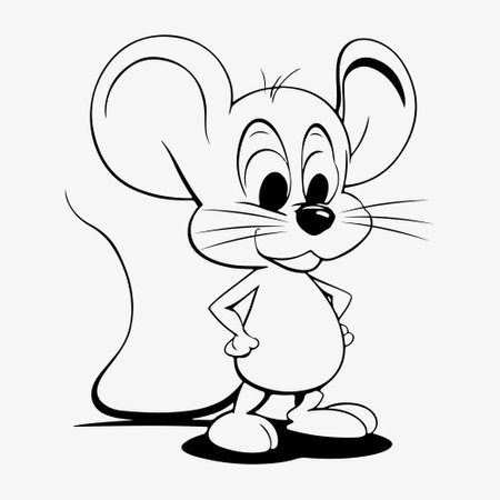 Mouse in linear style, black on a white background. A mouse in a cartoonish, childish image.のイラスト素材