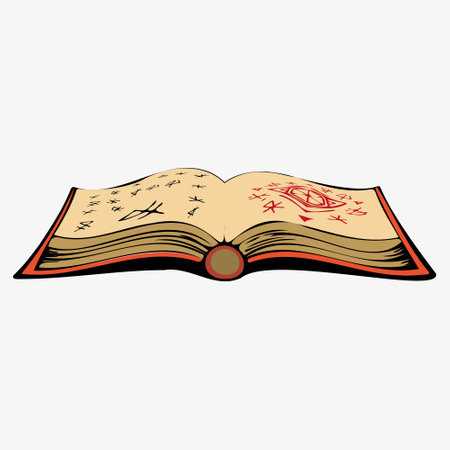 Ancient magic book with alchemy recipes and mystic spells and enchantments. Game, graphic and app design elements. vector illustrationのイラスト素材